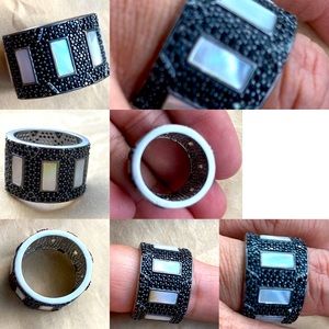 Freida Rothman Sterling Mother of Pearl & Black Zc Ring ( Retails for $300 )